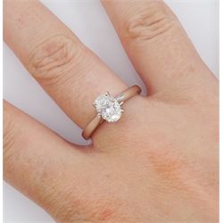 18ct white gold single stone oval cut diamond ring, hallmarked, diamond 1.01 carat, with GIA report