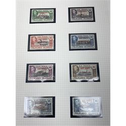 Falkland Islands, King Edward VII and later stamps, including 1904-12 values to one shilling unused, King George V 1912-20 values to five shillings unused etc, housed on pages