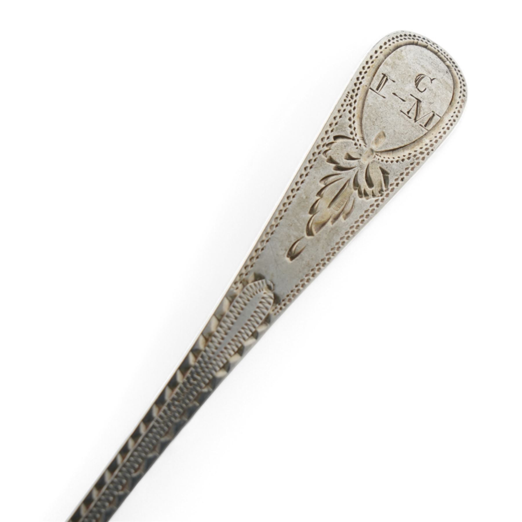 Set of twelve silver coffee spoons with shaped finials Birmingham 1956, set of six silver teaspoons engraved with initials Sheffield 1932 and five George III teaspoons London 1808 Maker Peter and William Bateman