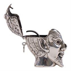 American Silver vesta case in the form of the devil with inset ruby coloured eyes, stamped sterling 295, H4cm