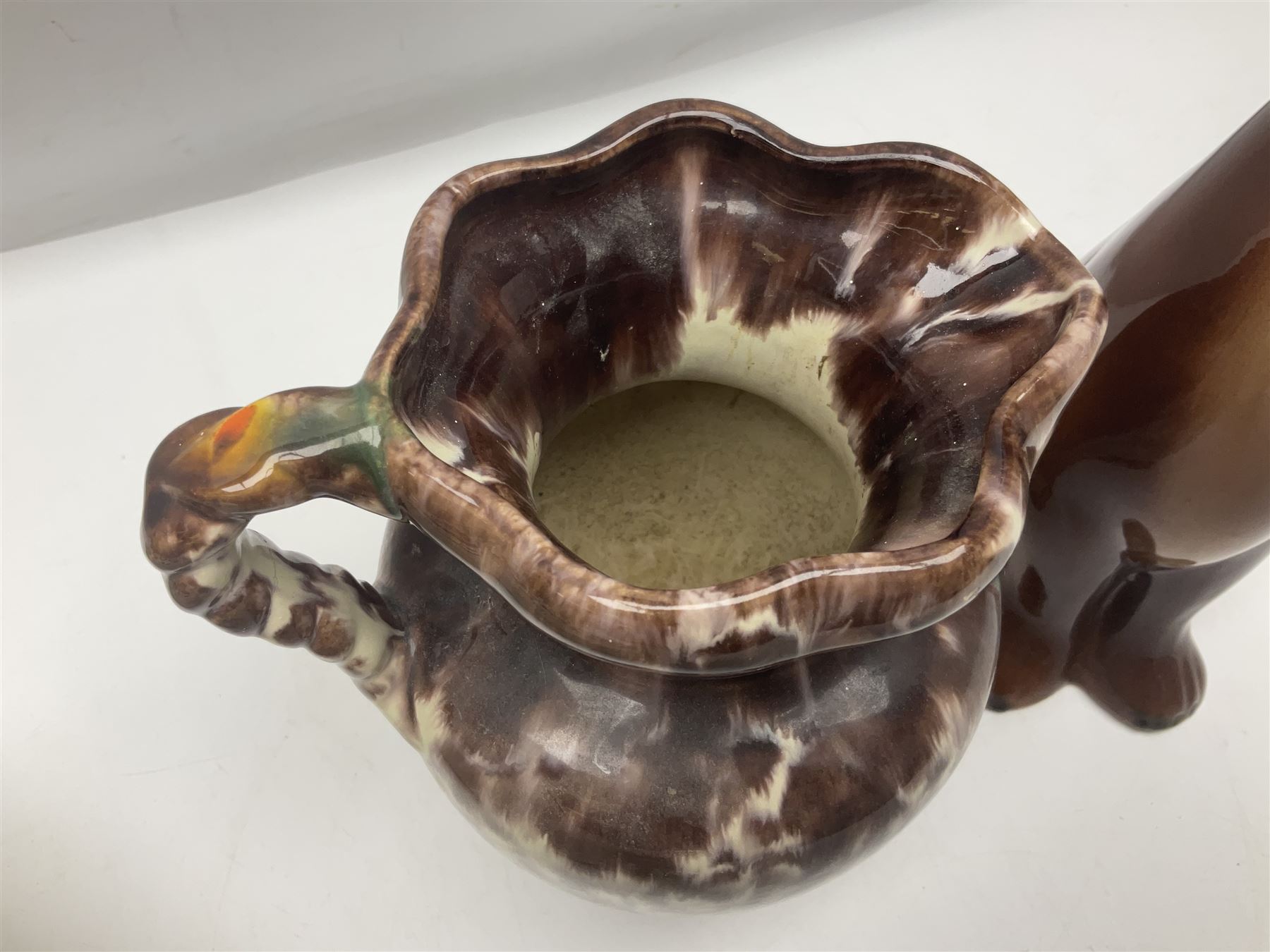 Jema Holland long neck Dachshund dog figurine, together Large Shelf Pottery Art Vase and a jug, Dachshund H34cm