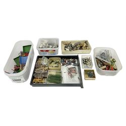 Large quantity of playworn 1950s Britains and other lead figures including farm and zoo animals, horse drawn carts, fencing etc