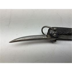 WW2 British army folding jack/clasp knife, the blade marked A.H. Bisby & Co Ltd Sheffield with broad arrow and date 1944, marlin spike and can opener; and British Navy seaman's rope pocket knife, the blade marked Venture H.M. Slater Sheffield (2)