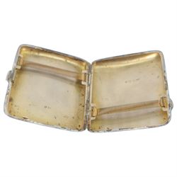 George III silver snuff box, of curved rectangular form with personal engraving to lid, hallmarked London 1805, together with two 1920s/30s silver cigarette cases, both hallmarked