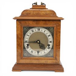  English burr walnut cased eight day chime bracket clock, with brass knopped carrying hand...