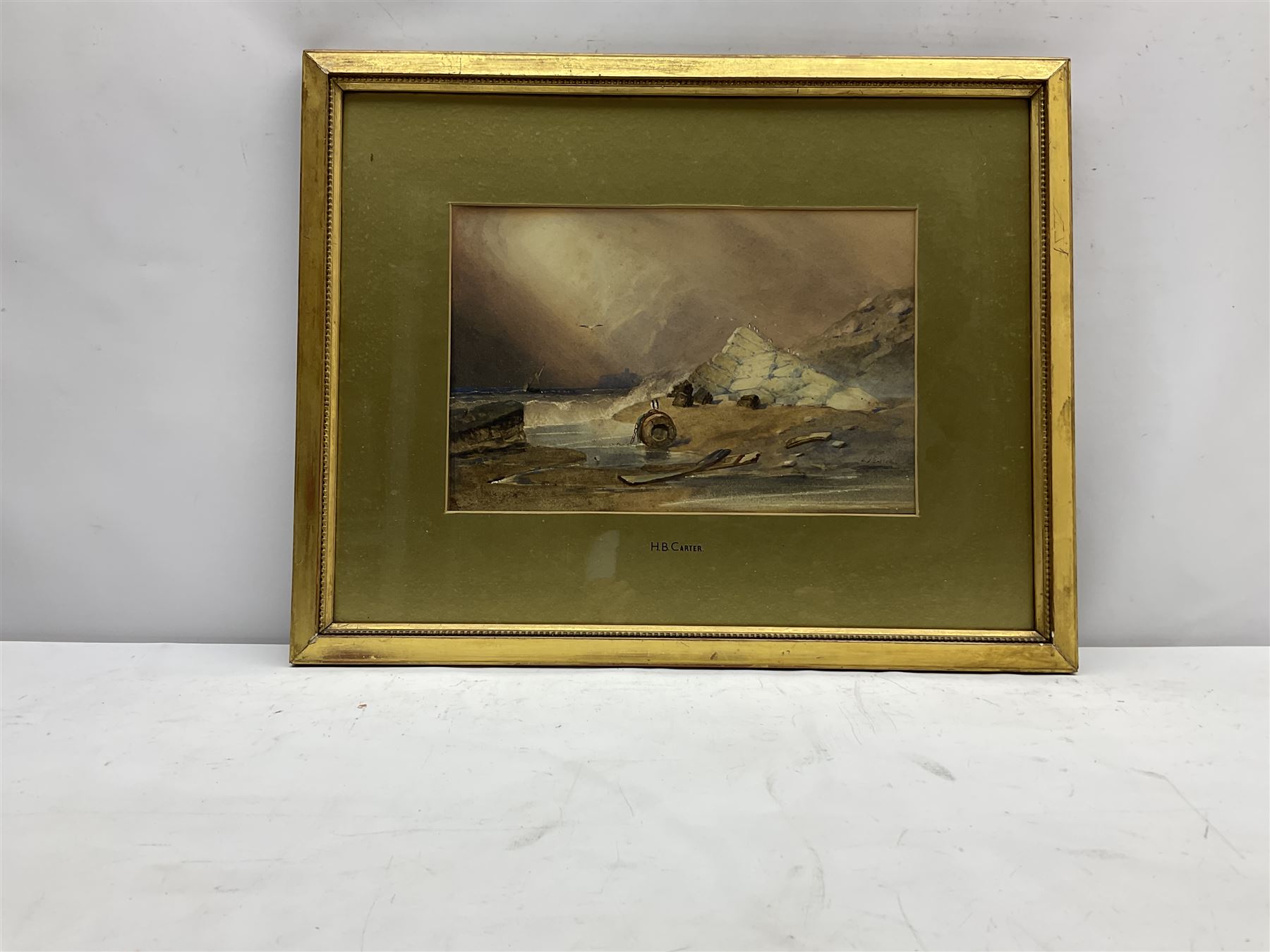 Henry Barlow Carter (British 1804-1868): Monkey Island Scarborough, watercolour signed, original John Linn gallery label verso 21cm x 32cm