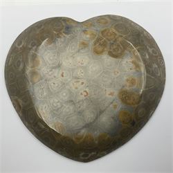 Two graduating fossilised coral dish in the form of hearts, largest D16cm