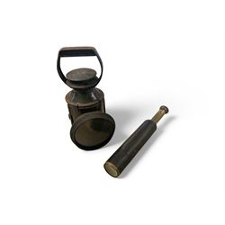 Mid 20th century railway lamp, black finish stamped for British Rail, together with a two ...