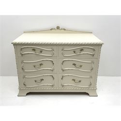 Late 20th century French style white and gilt chest, six drawers, shaped bracket supports