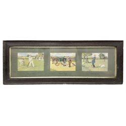 Victor Venner: 'Old Sports' set of three framed chromolithographs, 'Sixty Not Out', 'Bagging a Brace' and Waiting for a Bite' 