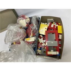 Fischer Technik/Lego/Playmobil - thirteen model building sets comprising eight Fischer Technik sets 50, 50/1, 50v, 50/2, 50+mot1 and two 50S, 50/1 add-on pack, with spare parts packs 01, 03, 05, two 22 and 30; two Lego sets comprising C107 and Lego Systems 103, part-set 870 and 970; Playmobil no.3520 set; four boxes of loose lego, various instruction manuals and a scrapbook 