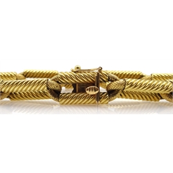  18ct gold rope twist rectangular link bracelet import marks H Samuel Birmingham 1961, approx 25gm  
