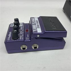 Three guitar pedals, to include Dunlop Crybaby Wah, Model GCB-95, Digitech Turbo Flange stereo flanger and a DOD Overdrive Preamp/250 