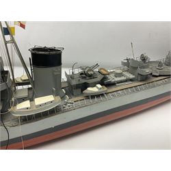 Model of the WWII K-Class Destroyer HMS Kelly, fitted with remote control equipment, untested (no controller), approximately L110cm