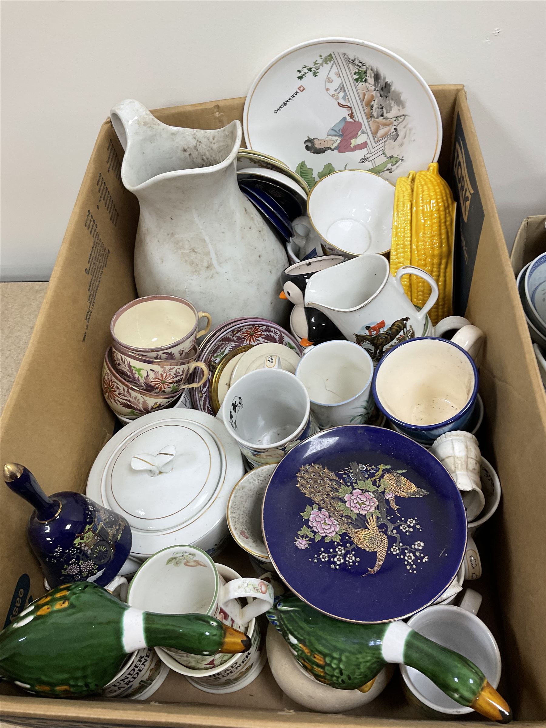 Quantity of Victorian and later ceramics to include Johnson Bros Indian Tree, Copeland Spode blue and white bowl with blue mark beneath, Masons ironstone, Wedgwood dinnerwares, fairing, studio pottery, oriental examples etc