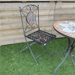 Mosaic garden table and two folding chairs - THIS LOT IS TO BE COLLECTED BY APPOINTMENT FROM DUGGLEBY STORAGE, GREAT HILL, EASTFIELD, SCARBOROUGH, YO11 3TX