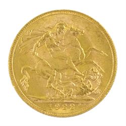 King George V 1922 gold full sovereign coin, Perth mint