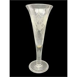 Georgian ale glass, the bowl of tapered form with fluted rim, etched with hops and barley, upon slightly tapering stem and circular domed and folded foot, H30.5cm