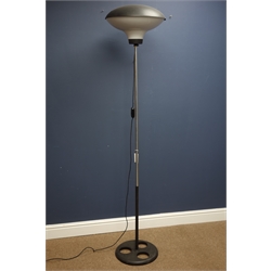  Retro chrome and black painted standard lamp with white plastic bud shaped shade, H178cm  