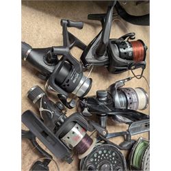 Fishing rods including Carson Elegance XI telescopic rod and a Maver Reality 10ft Match rod and reels including Selection Spin Pike, Matt Hayes Adventure Carp Reel and Shakespeare Omnix FD