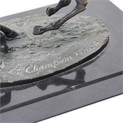 David Cornell (British 1935-): 'Champion Finish', cast bronze equestrian figure of Lester Piggott riding Nijinsky, dated 1985, H19cm
