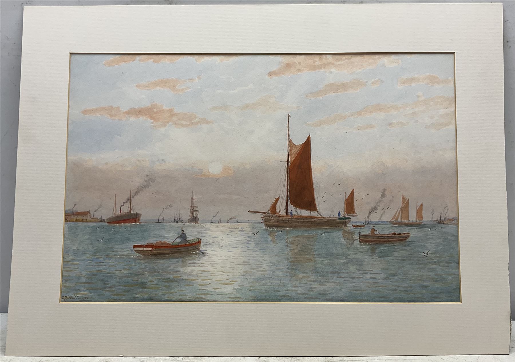 George Stanfield Walters (British 1838-1924): 'A Misty Morning on the Tyne', watercolour signed, titled verso 31cm x 49cm (mounted)