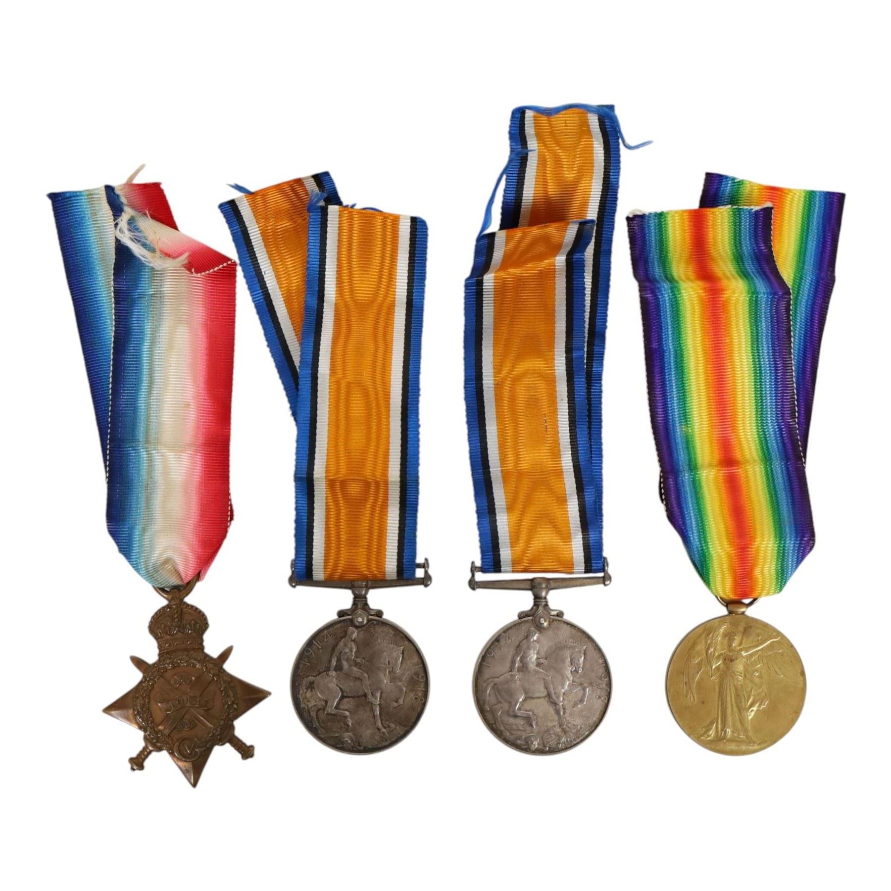 First World War Family Medal Group, comprising 1914 Star, British War medal and Victory medal, awarded to 8866 Pte. A.S. Flint. R.A.M.C. together with a further British War Medal to 75170 GNR.J.W.E(F)lint .R.A.