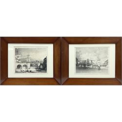 F H Abraham (British 19th century) after Francis Pickernell (British early 19th century): 'The New Swivel Bridge over the Esk at Whitby' and 'The Whitby Old Draw-Bridge', pair engravings pub. c1835, 23cm x 27cm (2)