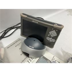 Nintendo Wii console, four controllers with cases and four nunchucks, Wii sensor bar, balance board and dance mat. Guitar hero wireless guitar for Wii and Redoctane wired guitar. Nintendo DS lite handheld gaming console, console and game cases and Guitar Hero Redoctane Guitar Grip. Selection of Nintendo Wii and Nintendo DS lite games to include Super Mario Galaxy, Guitar Hero, Wii Fit, Legend of Zelda games etc. Archos AV400 Series pocket video recorder with accessories, cradle and remote, in three boxes