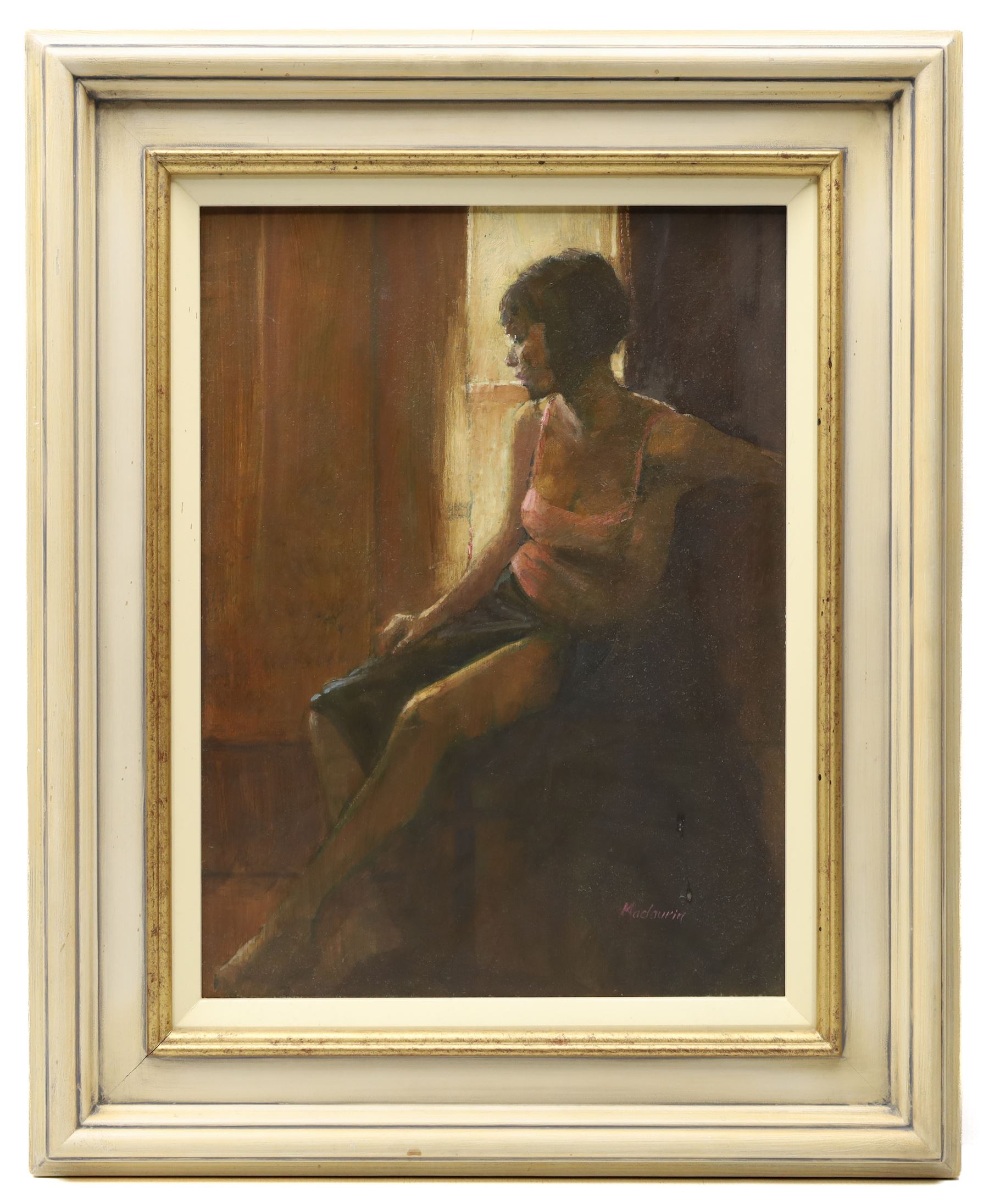 Pat Maclaurin (British 1933-2022): 'Reverie', oil on board signed, labelled verso 39cm x 29cm