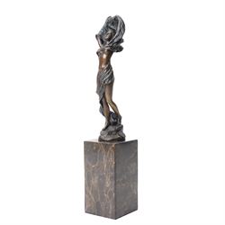 After Angelo Basso - art nouveau style bronze of a dancing lady, on marble base, H36cm