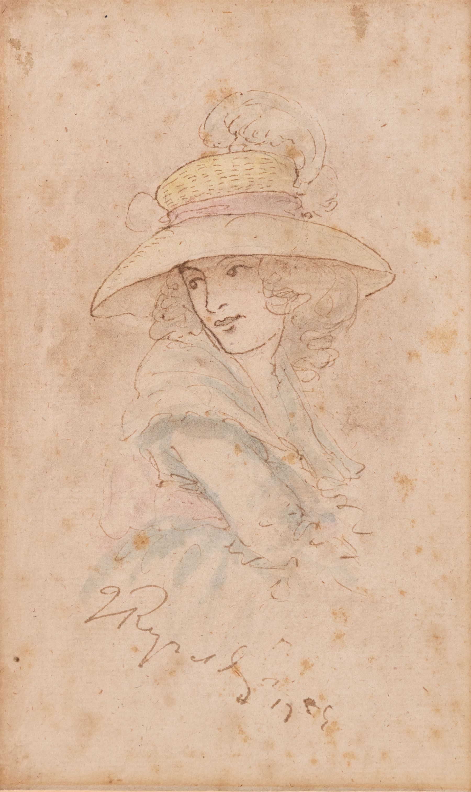 Follower of Joshua Reynolds (British 1723-1792): Studies of Young Women, set of four pen ink and colour wash drawings bearing signature and dated 1759, 20cm x 13cm - 15cm x 9cm (4)