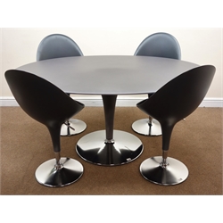 Magis Bombo Anthracite oval dining table, tulip style chrome finish base (W170cm, H76cm,D110cm) and four adjustable egg chairs