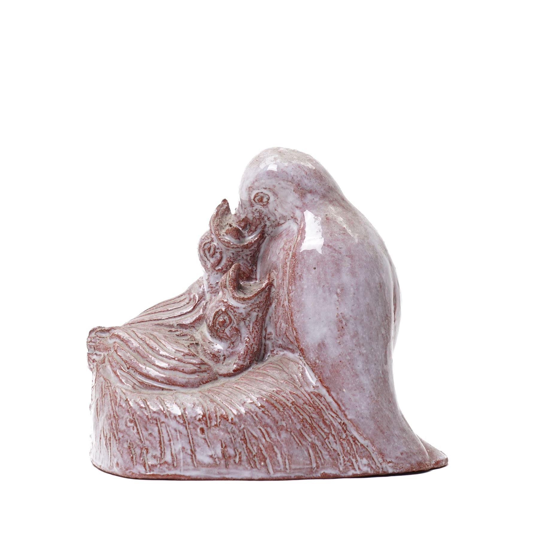 Hein Derichsweiler (German 1897-1972): Mother Feeding Babies, glazed terracotta group signed to inner side, H10cm