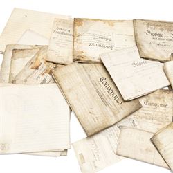 Yorkshire manorial interest - collection of 18th and 19th century vellum and paper court copyhold, admittance, surrender and lease documents relating to the Manor of Dunnington and Dunnington Hall, the Manor of Riccall with Newbald and Cawthorpe, and the Manor of North Duffield with the Members, together with similar documents for Warthorpe Hall, Allerthorpe Hall, Murton and surrounding areas, many retaining original seals, in one box