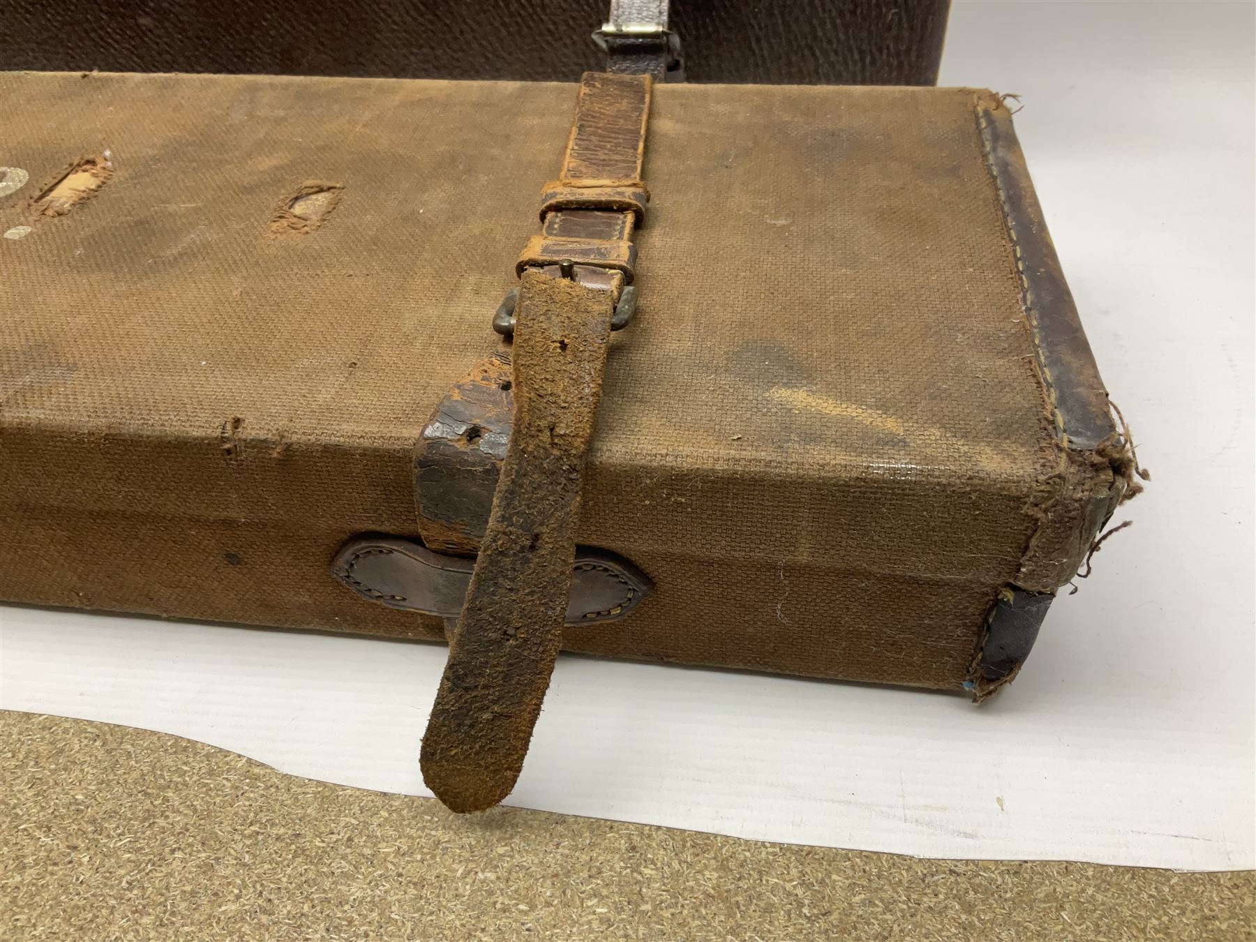 Leather fitted shotgun case L81cm, and a canvas fitted shotgun case with Hooton & Jones label, L83cm (2)