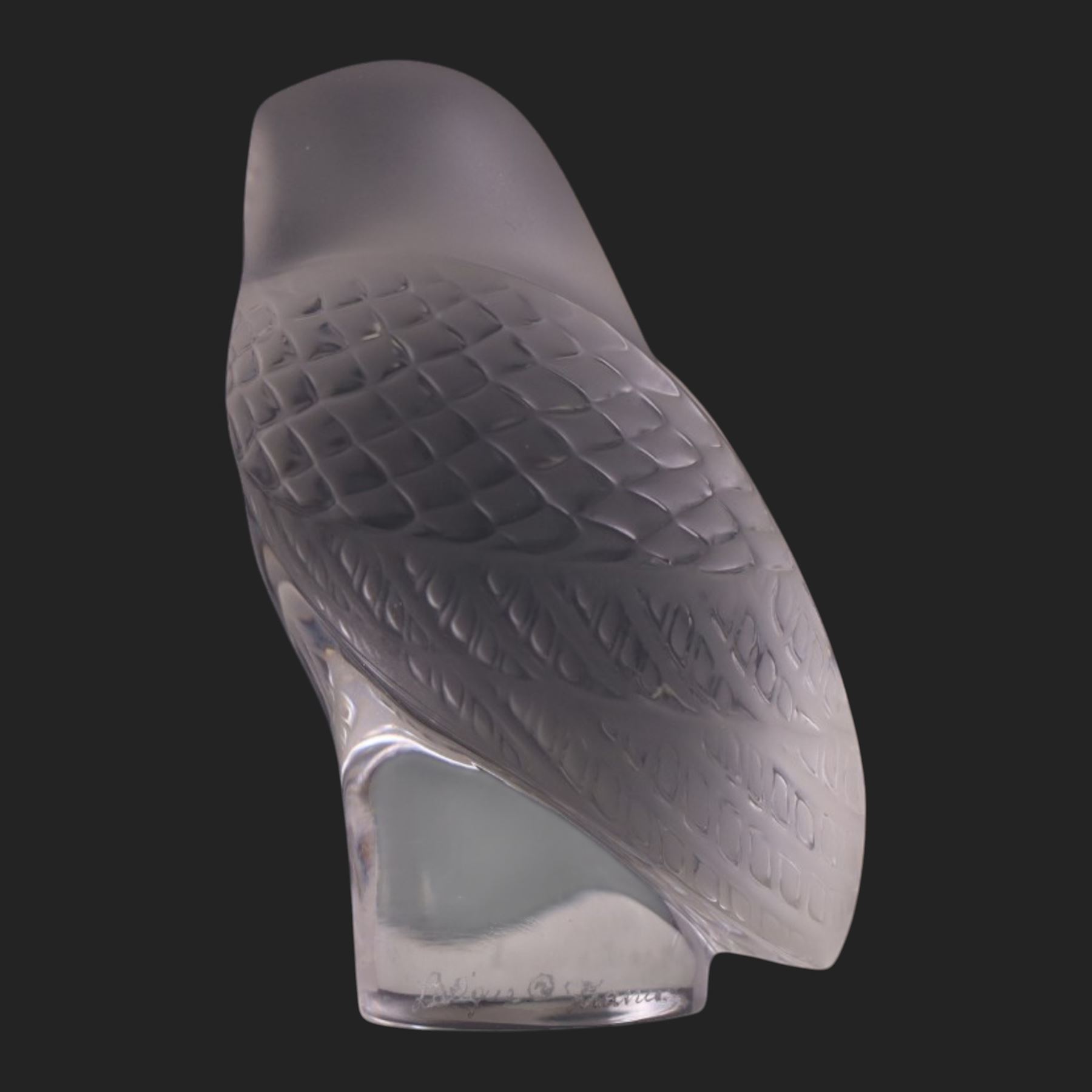 Lalique frosted glass owl, signed to base, H9cm