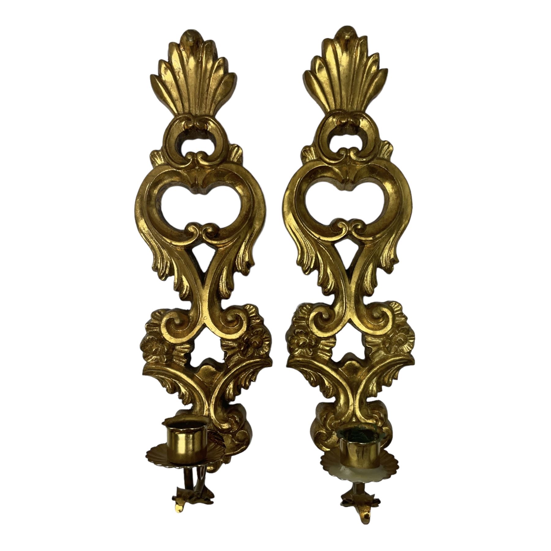 Pair of gilt wood single branch wall sconces, H40cm