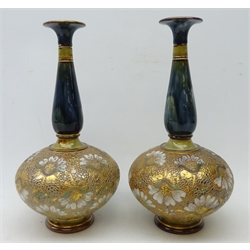  Pair Royal Doulton stoneware vases, onion shaped bodies with slender necks, no. 5115, H27cm   