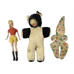 1950s fashion doll reputedly used for advertising children's wellingtons in a shoe shop window H30cm; and two soft toys (3)