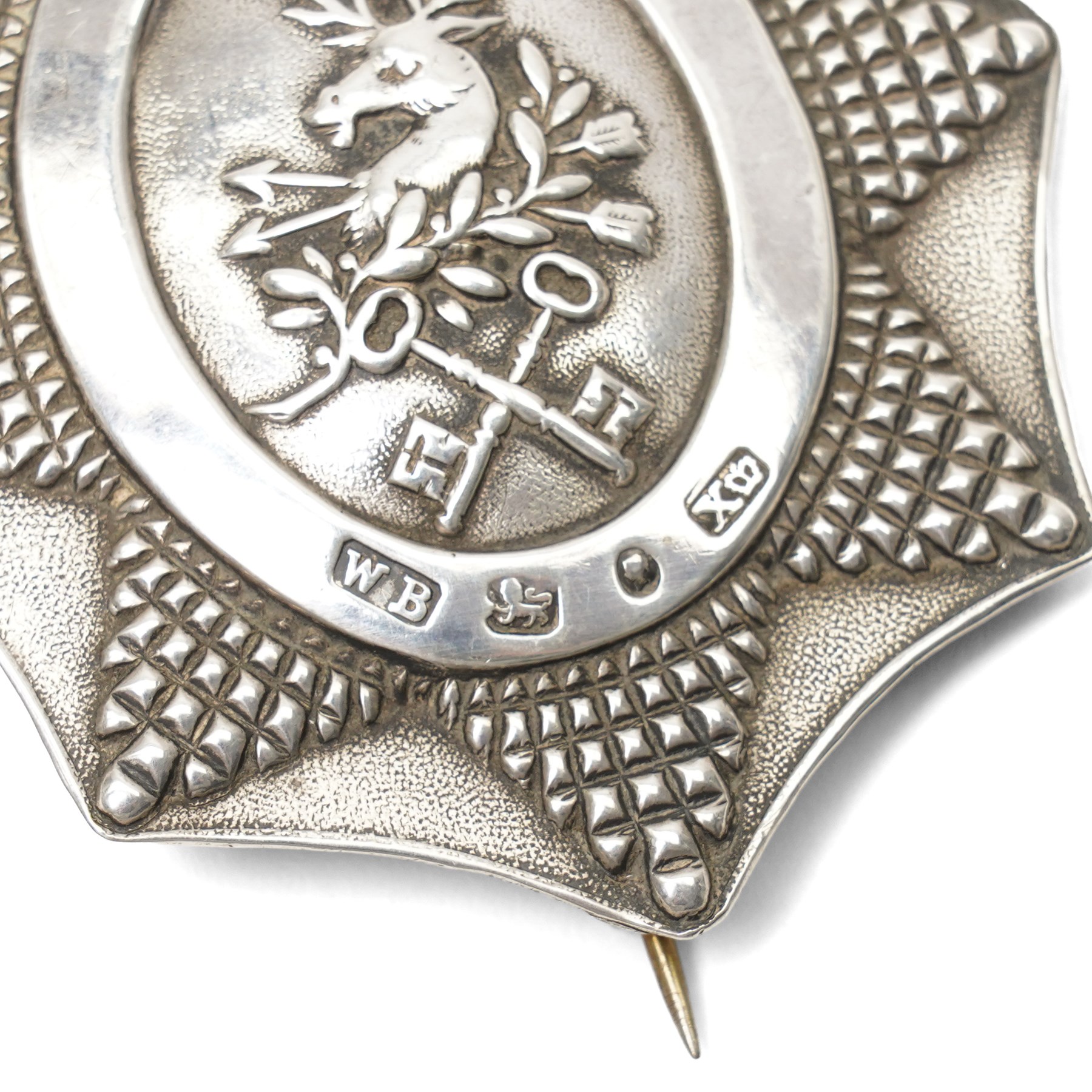 Early Victorian Ancient Order of Foresters silver sash badge with stags head above cross keys Sheffield 1842 Maker William Briggs