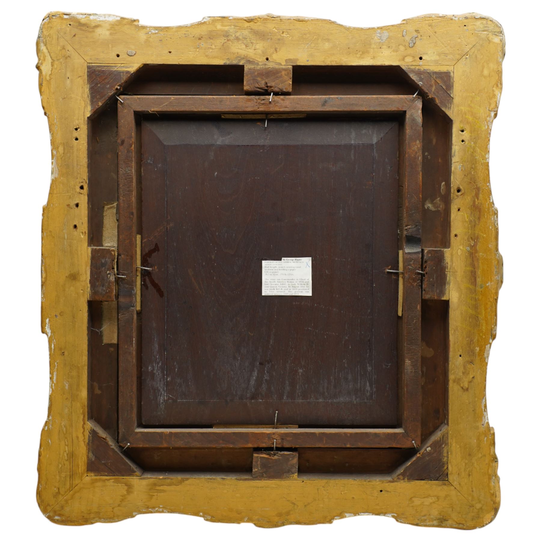 Circle of Sir George Hayter (British 1792-1871): 'Portrait of Vice Admiral Sir Francis Mason' in Naval Uniform, oil on panel unsigned, titled on label verso 38.5cm x 32cm
Notes: Vice Admiral Sir Francis Mason is depicted in full-dress naval uniform, bearing the star and sash of a Knight Commander of the Order of the Bath. A veteran of the Napoleonic Wars and lifelong Royal Navy officer, Mason served with distinction, rising to Vice Admiral and receiving one of Britain’s highest military honours.