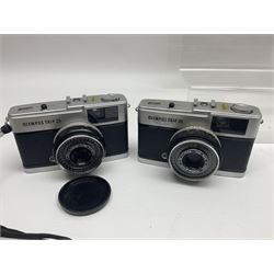 Olympus Pen-EE camera, serial no 415299, with Olympus D.Zuiko 1:3.5 f=2.8cm lens, together with four Olympus Trip 35 cameras, serial nos 4759245, 4257589, 1847727 and 5387611, each with Olympus D. Zuiko 1:28 f=40mm lenses