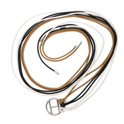 Hermès - long multi-cord belt in black, white and camel, suspending a large palladium-tone...