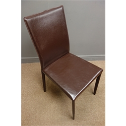 Set eight brown leather high back chairs