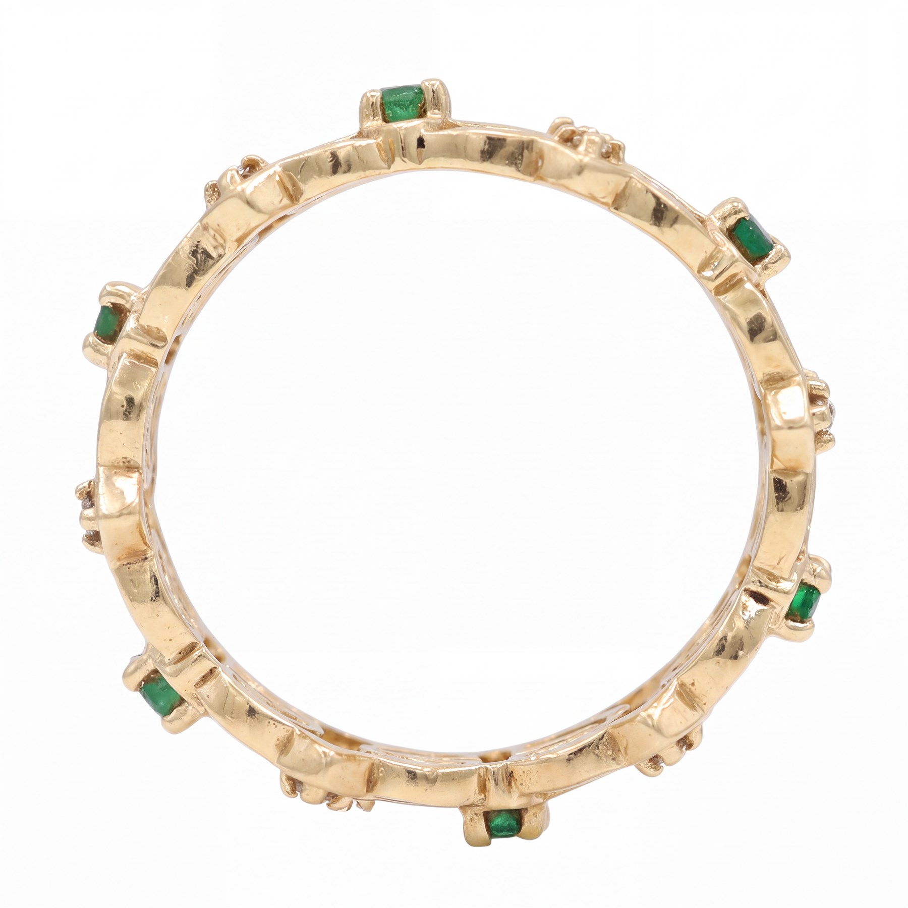 14ct gold emerald and diamond Celtic design full eternity ring by Franklin Mint, London import mark
