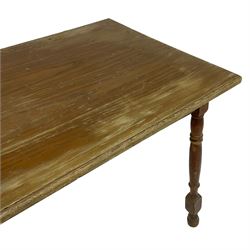 20th century oak table, rectangular moulded top on turned splayed supports