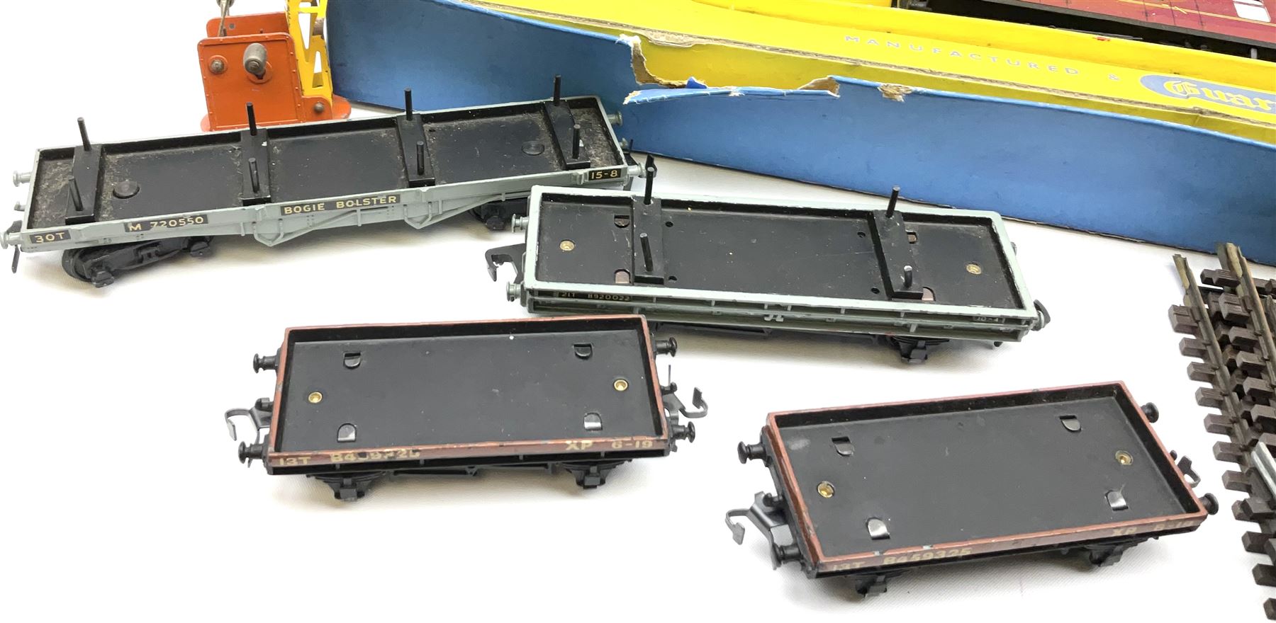 Hornby Dublo - two-rail 2022 'The Caledonian' Passenger Set LMR with Duchess Class 4-6-2 locomotive 'City of London' No.46245 with tender, two coaches and track, box base only, no lid; 4MT Standard 2-6-4 Tank locomotive No.80033 with two Talisman coaches and track in 2019 Goods Train Set box; four unboxed wagons, quantity of track, crane and buffer stops.