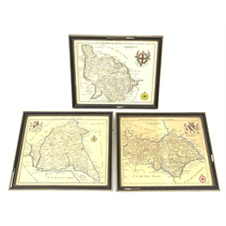Local Interest, three framed and glazed 19th century hand coloured maps, The East Riding of York Shire, The West Riding of York Shire, and The North Riding of York Shire, overall H19cm L23cm. 