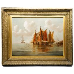 English School (Early 20th century): Fishing in Calm and Rough Seas, pair oils on canvas unsigned, in matching heavy antique gilt frames with repeating anthemion decoration 60cm x 80cm (2)